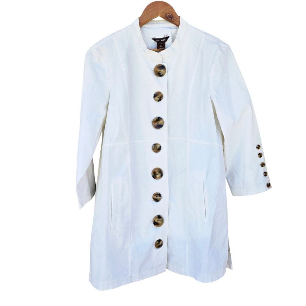 Multiples Button-Front 3/4 Sleeve Coat Cream Size S
